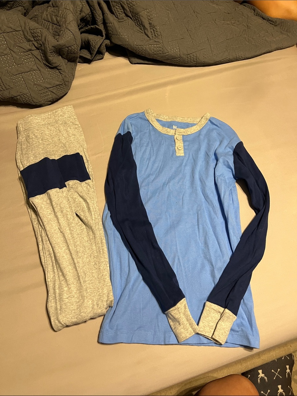Kids Long Sleeve Blue and Navy Two-Tone Pajama Set